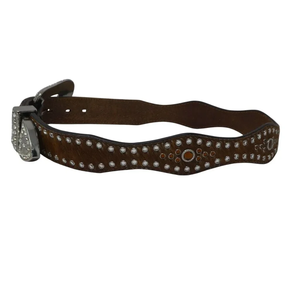 3D Belt Company Rhinestone Bling Leather Calfhair Western Belt